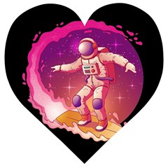 Astronaut Spacesuit Standing Surfboard Surfing Milky Way Stars Wooden Puzzle Heart by Vaneshart