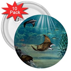 Awesome Steampunk Manta Rays 3  Buttons (10 Pack)  by FantasyWorld7