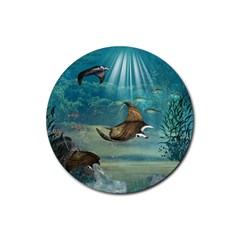 Awesome Steampunk Manta Rays Rubber Round Coaster (4 Pack)  by FantasyWorld7