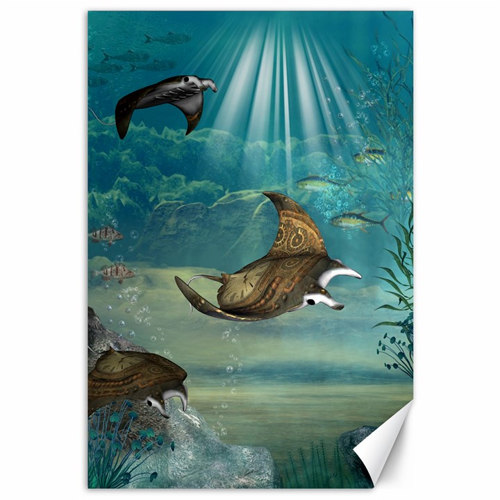 Awesome Steampunk Manta Rays Canvas 12  x 18 