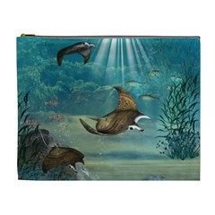 Awesome Steampunk Manta Rays Cosmetic Bag (xl) by FantasyWorld7