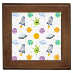 Seamless Pattern Cartoon Space Planets Isolated White Background Framed Tile