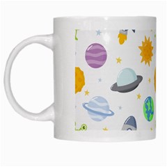 Seamless Pattern Cartoon Space Planets Isolated White Background White Mugs