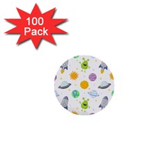 Seamless Pattern Cartoon Space Planets Isolated White Background 1  Mini Buttons (100 pack) 