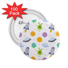 Seamless Pattern Cartoon Space Planets Isolated White Background 2.25  Buttons (100 pack) 