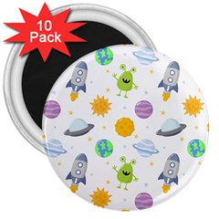 Seamless Pattern Cartoon Space Planets Isolated White Background 3  Magnets (10 pack) 