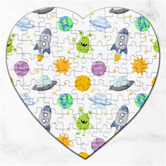 Seamless Pattern Cartoon Space Planets Isolated White Background Jigsaw Puzzle (heart) by Vaneshart