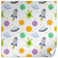 Seamless Pattern Cartoon Space Planets Isolated White Background Canvas 16  x 16 