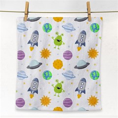 Seamless Pattern Cartoon Space Planets Isolated White Background Face Towel