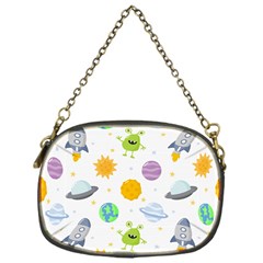 Seamless Pattern Cartoon Space Planets Isolated White Background Chain Purse (One Side)