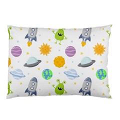 Seamless Pattern Cartoon Space Planets Isolated White Background Pillow Case