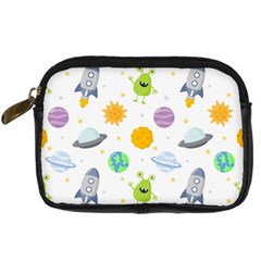 Seamless Pattern Cartoon Space Planets Isolated White Background Digital Camera Leather Case