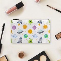 Seamless Pattern Cartoon Space Planets Isolated White Background Cosmetic Bag (Small)