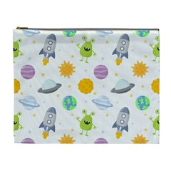 Seamless Pattern Cartoon Space Planets Isolated White Background Cosmetic Bag (XL)