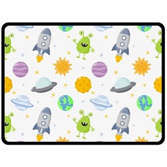 Seamless Pattern Cartoon Space Planets Isolated White Background Fleece Blanket (Large) 