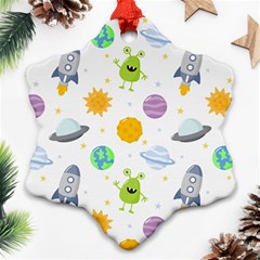 Seamless Pattern Cartoon Space Planets Isolated White Background Ornament (Snowflake)