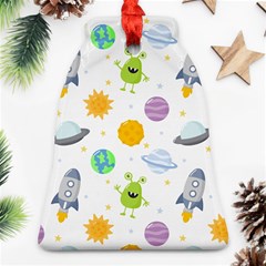 Seamless Pattern Cartoon Space Planets Isolated White Background Ornament (Bell)