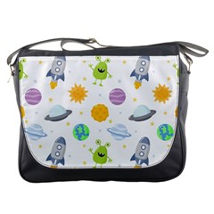 Seamless Pattern Cartoon Space Planets Isolated White Background Messenger Bag