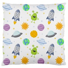 Seamless Pattern Cartoon Space Planets Isolated White Background Large Cushion Case (Two Sides)