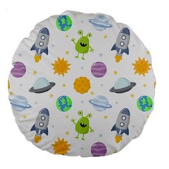 Seamless Pattern Cartoon Space Planets Isolated White Background Large 18  Premium Round Cushions