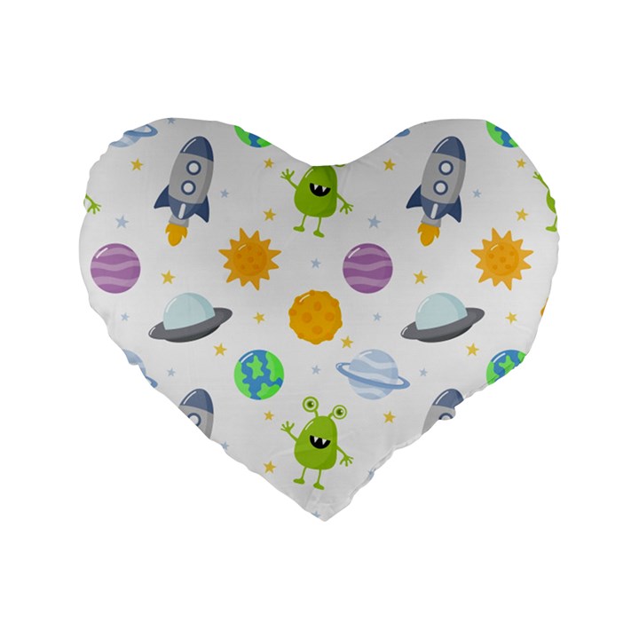 Seamless Pattern Cartoon Space Planets Isolated White Background Standard 16  Premium Heart Shape Cushions