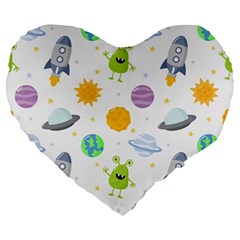 Seamless Pattern Cartoon Space Planets Isolated White Background Large 19  Premium Heart Shape Cushions