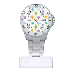 Seamless Pattern Cartoon Space Planets Isolated White Background Plastic Nurses Watch