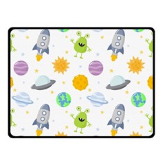 Seamless Pattern Cartoon Space Planets Isolated White Background Double Sided Fleece Blanket (Small) 