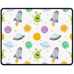 Seamless Pattern Cartoon Space Planets Isolated White Background Double Sided Fleece Blanket (Medium) 