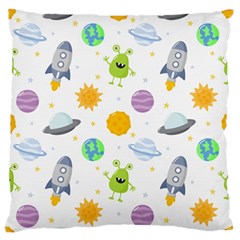 Seamless Pattern Cartoon Space Planets Isolated White Background Large Flano Cushion Case (One Side)