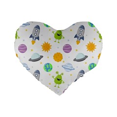 Seamless Pattern Cartoon Space Planets Isolated White Background Standard 16  Premium Flano Heart Shape Cushions