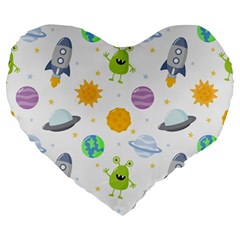 Seamless Pattern Cartoon Space Planets Isolated White Background Large 19  Premium Flano Heart Shape Cushions