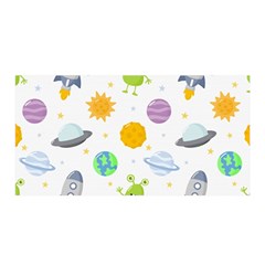 Seamless Pattern Cartoon Space Planets Isolated White Background Satin Wrap by Vaneshart