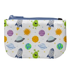 Seamless Pattern Cartoon Space Planets Isolated White Background Large Coin Purse by Vaneshart