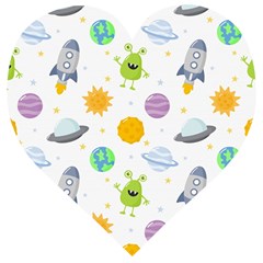 Seamless Pattern Cartoon Space Planets Isolated White Background Wooden Puzzle Heart