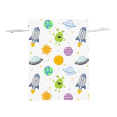 Seamless Pattern Cartoon Space Planets Isolated White Background Lightweight Drawstring Pouch (M)