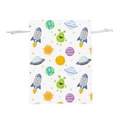 Seamless Pattern Cartoon Space Planets Isolated White Background Lightweight Drawstring Pouch (L)