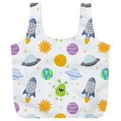 Seamless Pattern Cartoon Space Planets Isolated White Background Full Print Recycle Bag (XXL)