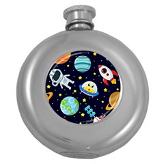 Space Seamless Pattern Round Hip Flask (5 Oz) by Vaneshart