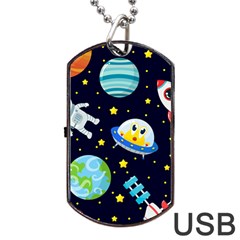 Space Seamless Pattern Dog Tag Usb Flash (one Side) by Vaneshart