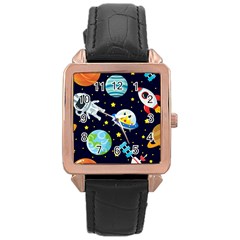 Space Seamless Pattern Rose Gold Leather Watch  by Vaneshart