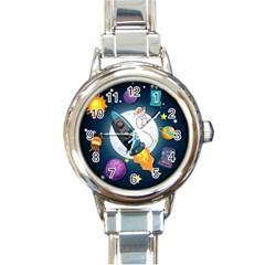 Spaceship Astronaut Space Round Italian Charm Watch by Vaneshart