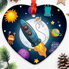 Spaceship Astronaut Space Heart Ornament (two Sides) by Vaneshart