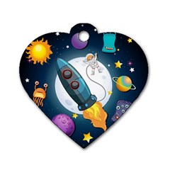 Spaceship Astronaut Space Dog Tag Heart (two Sides) by Vaneshart