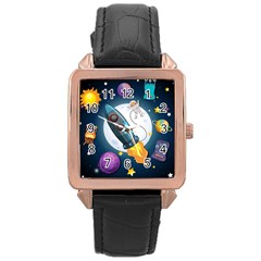 Spaceship Astronaut Space Rose Gold Leather Watch  by Vaneshart