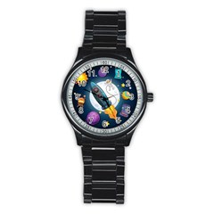 Spaceship Astronaut Space Stainless Steel Round Watch by Vaneshart