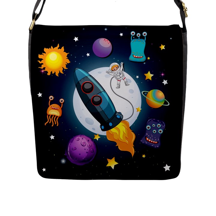 Spaceship Astronaut Space Flap Closure Messenger Bag (L)