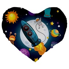 Spaceship Astronaut Space Large 19  Premium Flano Heart Shape Cushions by Vaneshart