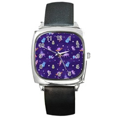 Space Seamless Pattern Square Metal Watch by Vaneshart