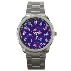 Space Seamless Pattern Sport Metal Watch by Vaneshart